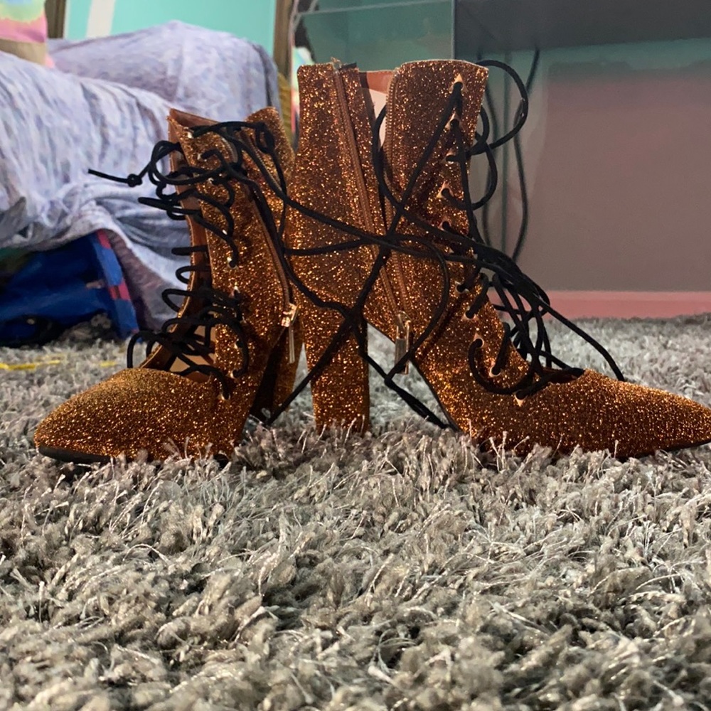 Copper glitter boots heels